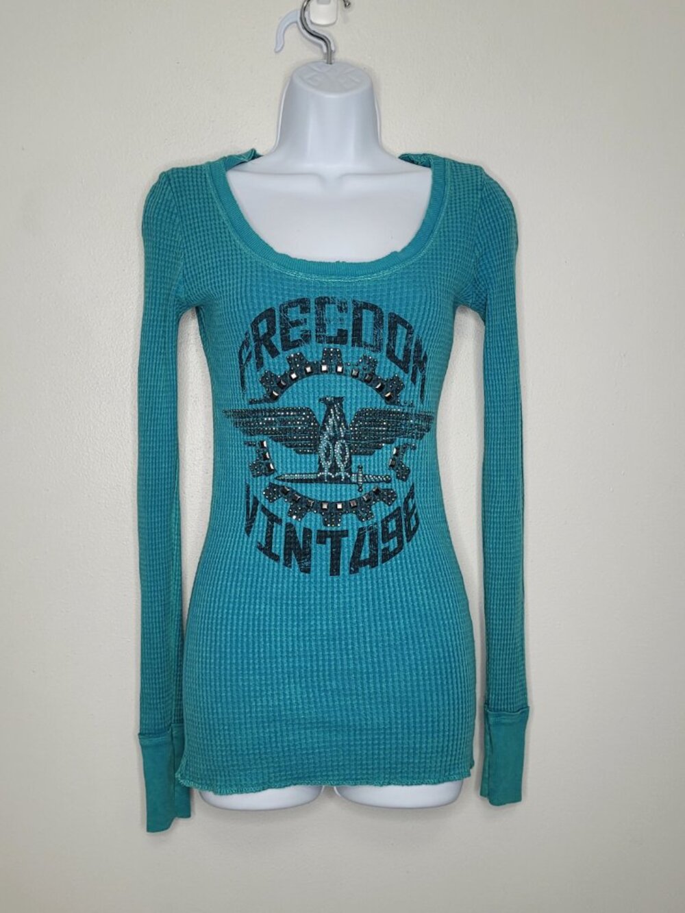 Daytrip teal thermal grunge mcbling emo extra long sleeve top size x small